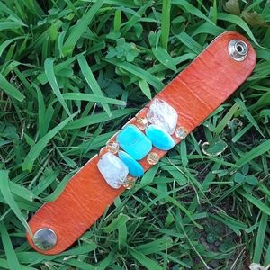 Beautiful One of a Kind Leather & Stone bracelet